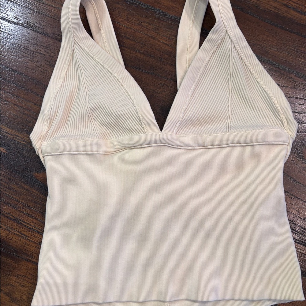Urban Outfitters Ribbed V-Neck Bandeau Top - buttery yellow
